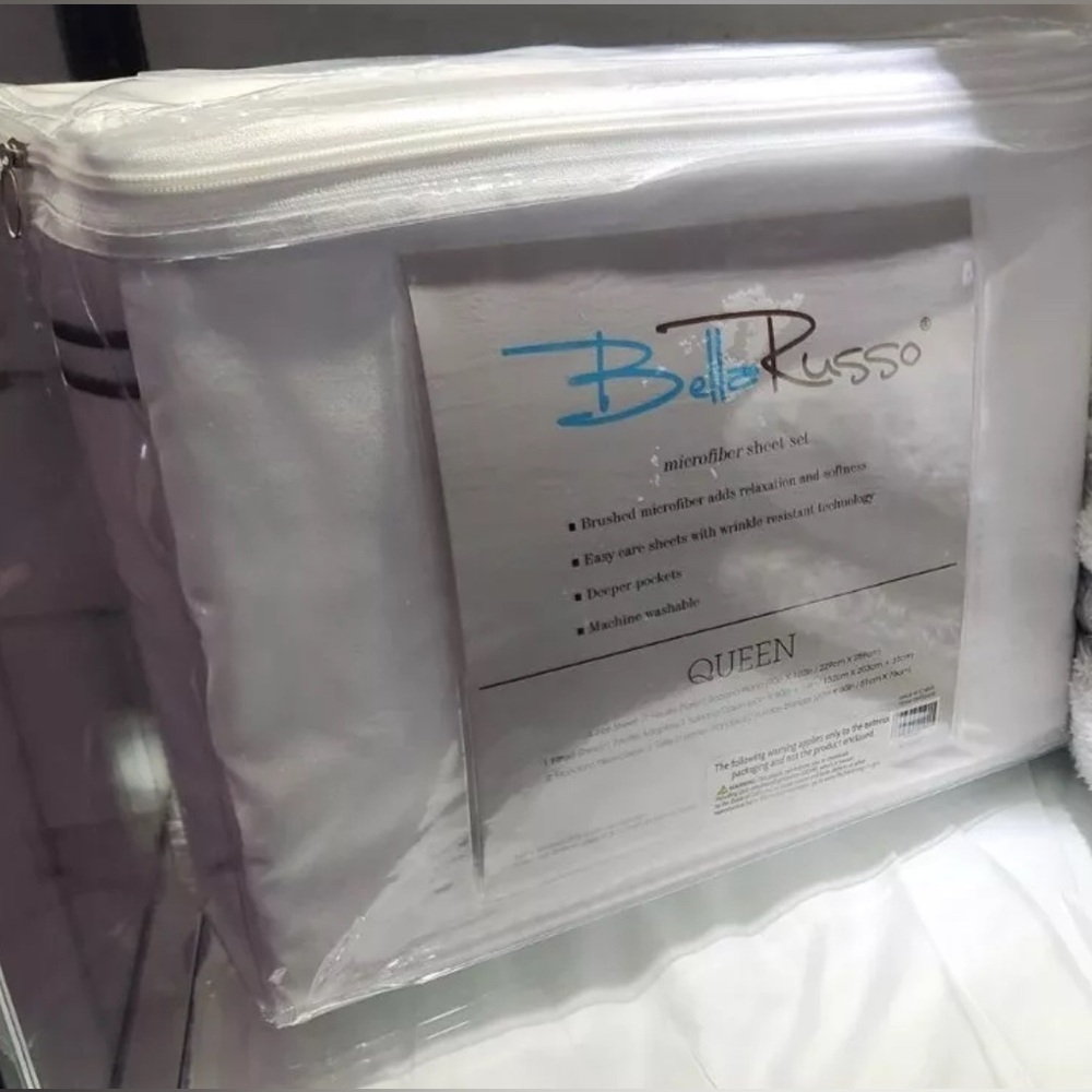 Bella Russo Brushed Microfiber Queen Sheet Set White Wrinkle Resistant Polyester